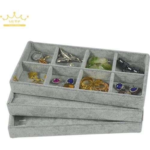 3pcs/lot Ring Chain Compartment Tray Jewelry Display Casket Kit of 3 Grey Velvet For Necklace Beads Display