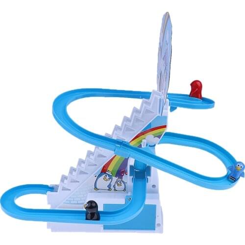 ABS plastic Electric Climb Stairs Track Toys with Light Music Small Penguin Good Chrismas gift for children