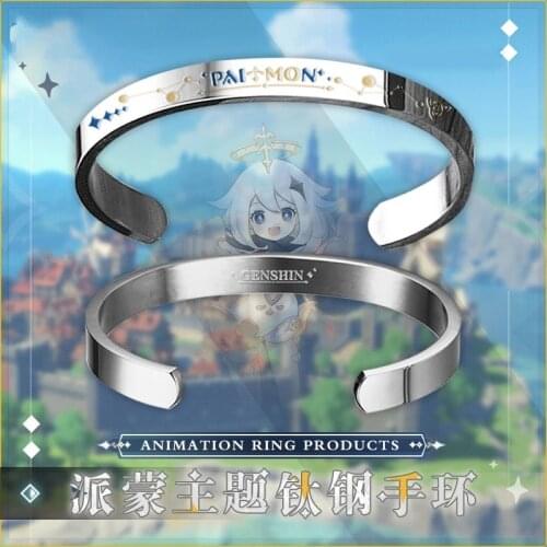 Anime Genshin Impact Traveler Paimon Bracelet Ring Chain Titanium Steel Wristband Accessories Student Cosplay Xmas Gifts