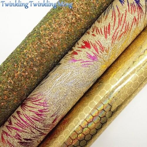 Glitter Fabric, Printed Glitter Synthetic Leather, Honeycomb Faux Fabric Sheets For Bow A4 21x29CM Twinkling Ming XM010D