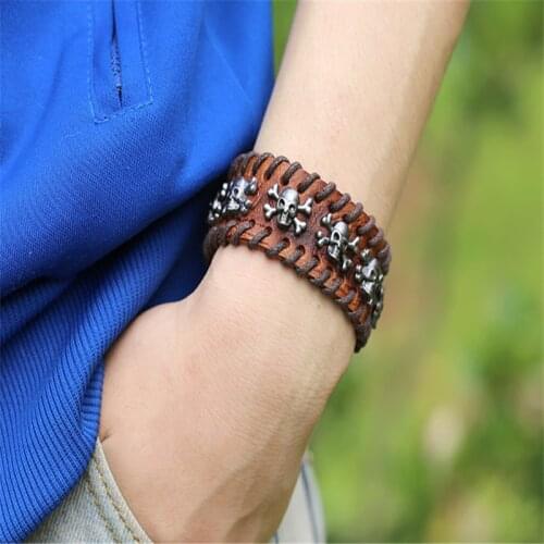 Eif Dock Punk Rock Skull Star Multi Charm Bracelet For Women Men Gothic Jewelry Braided Rope Leather Bracelet Men Dropshipping