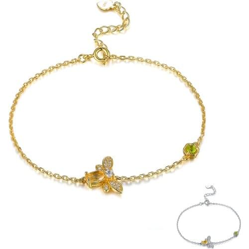 SILVERHOO 925 Sterling Silver Bracelet Woman Cute Bee 5A Clear Cubic Zircon Romantic Bracelets Wedding Fine Jewelry New Arrival