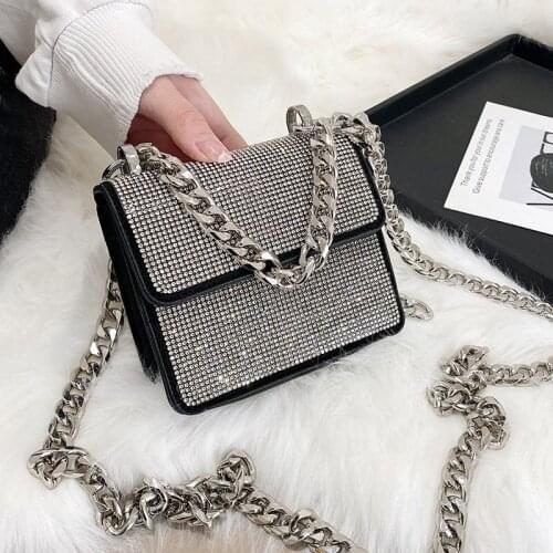 Brand Diamonds Handbag Sac Femme Luxury Designer PU Leather Totes Bags For Women Thick Chain Multi-Function Crossbody Bag Purse