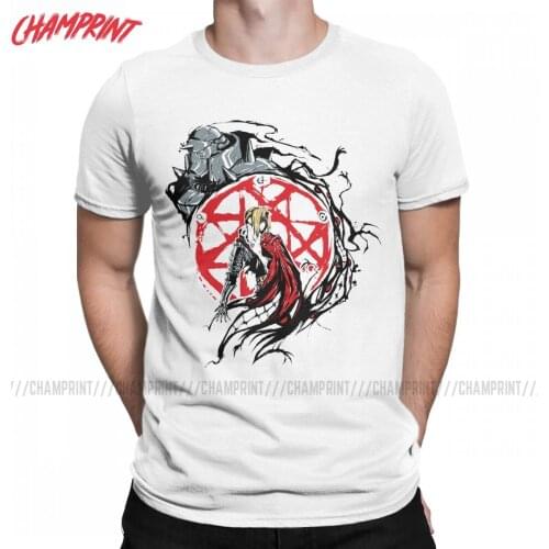 Fullmetal Alchemist Circle Edward Elric T-Shirts for Men Round Collar Cotton T Shirts Short Sleeve Tee Shirt Printed Clothes