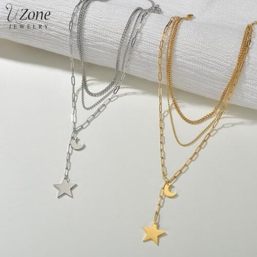 UZone Fashion Stainless Steel Pendants Star Moon Three-Layer Choker Chain Necklace For Women the Mother Present Jewelry 2020