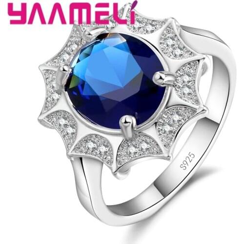 Classic Colorful Sun Shape Finger Rings For Women Bridal Wedding Jewelry Present Shiny Cubic Zircon 925 Sterling Silver