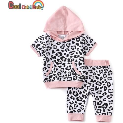 Infant Newborn Baby Girl Clothes Set Summer Fashion Leopard Short Sleeve Hooded Tops Cropped pants 2Pcs Outfits Toddler Clothing
