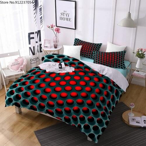 Honeycomb Bedding Sets Red and Blue Duvet Cover Pillowcases Round Hole Quilt Cover Queen King Size Comforter Cover Home Textiles