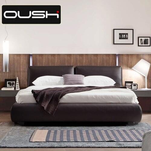 Italian minimalist leather bed leather headboard leather simple modern small house 1.8m double bed luxury master bed