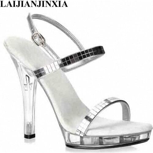 LAIJIANJINXIA New 13CM Clear Heels Sandals Shoes Summer Ladies Party Shoes Plus Size Chinese Size 35-46 Summer Sandals