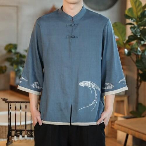 Summer Chinese Style Linen Shirts Hanfu Men Oversized T-Shirt Men Hip Hop Fashions Tee Streetwear Harajuku T Shirt Male 30520