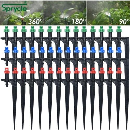 SPRYCLE 90/180/360 Degree Micro Misting Nozzle 11cm Stake 1/4'' Barb Connector Garden Irrigation Watering Sprinkler Greenhouse