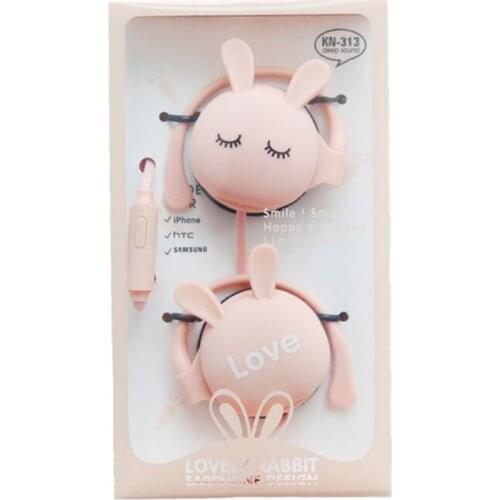 Cute Rabbit Headphones Stereo Ear Hook Sport Wired Earphones Headset With Microphone Earbud For Xiaomi MP3 Daughter Gift