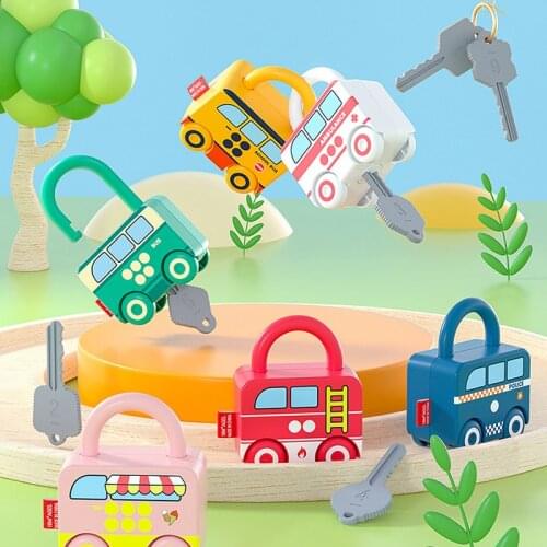 Mini Cartoon Cute Fun Vehicle City Traffic Car Childrens Toys With Matching Lock for Baby Educational Learn Skills Unlock Toys
