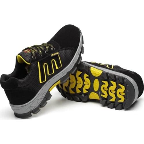 2019 Genuine Leather Mesh Breathable Work Safety Shoes Men Steel Toe Cap Non-slip Work Boots Men Non-slip Tactical Sneakers