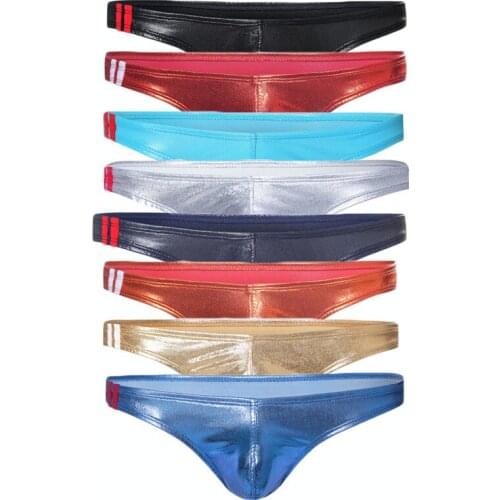 8PCS/Lot Sexy Gay Underwear Men Briefs Thong Faux Leather T-Panties Male U Convex Pouch Underpants Cueca calzoncillos Thongs