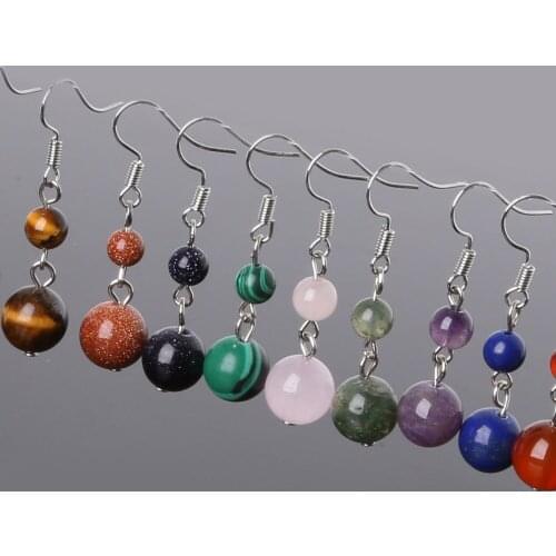 2015 New Fashion Drop Earrings for Women Natural Tiger Eye Beads Stone Dangle Long Lady Earrings Jewelry