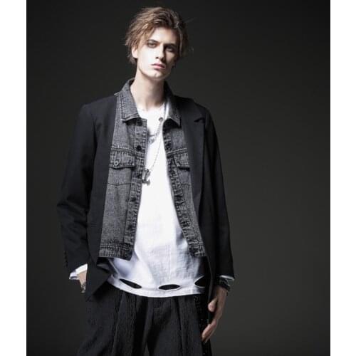 NEW Free Shipping Fashion Mens Male Unique Soul 2020 Autumn Black Fake Two-piece Splicing Jacket Coat BC203304299