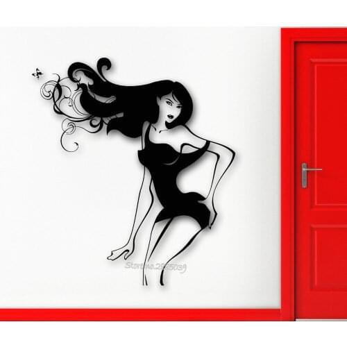 New Arrivals Wall Sticker Vinyl Decal Oriental Sexy Girl Dress Long Hair Mural Wall Decals Bedroom Fashion Decor Wallpaper LA629