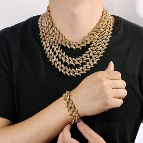 Iced Out Bling Rhinestone Gold Silver Color Miami Cuban Link Chain Necklace Rapper Mens Fashion Hip Hop Necklace Jewelry Gift