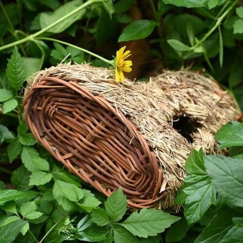 P15D Bird Nest Grass Bird Hut Cage Outdoor Hanging Canaries Nest Hand-Woven Bird House Hideaway for Finch