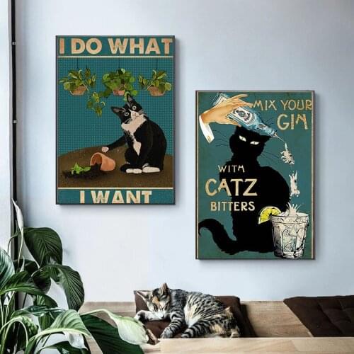 Mental Black Cat Poster I Do What I Want Canvas Painting Wall Art Nordic Posters and Prints Wall Pictures for Living Room Decor
