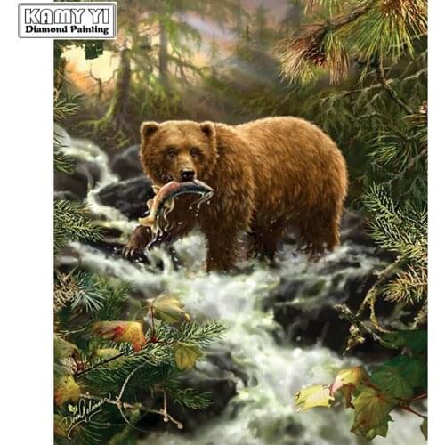 100% Full 5D Diy Daimond Painting Cross-stitch "Bear Eats Fish" 3D Diamond Painting Full Rhinestones Paintings Embroidery Gifts
