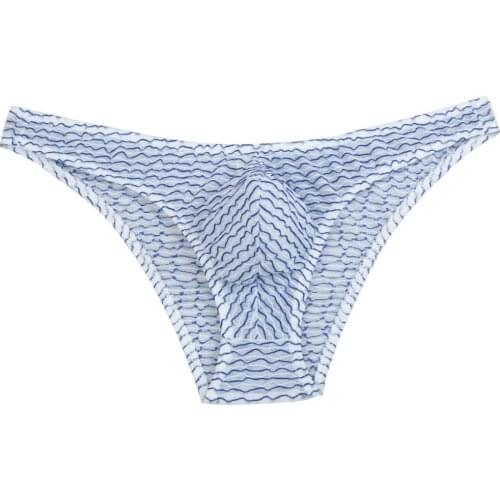 Transparent Ripples Striped Sexy Mens Underwear Bikini Briefs See-Through Penis Protruding Pouch Male Underwear Men Underpants