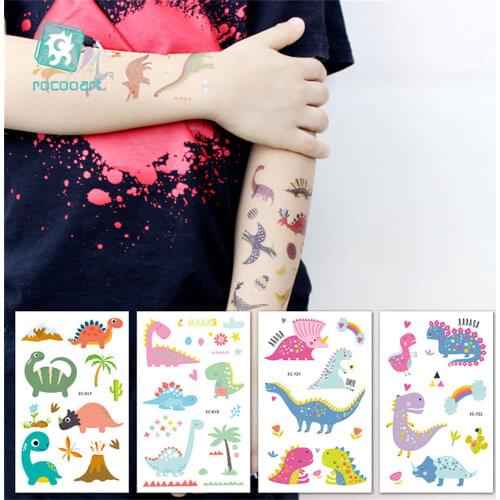 Rocooart 1PCS Latest Cartoon Animal Fake Tattoo Dinosaur Designs Pattern Childrens Temporary Tattoo Stickers For Kid Boy