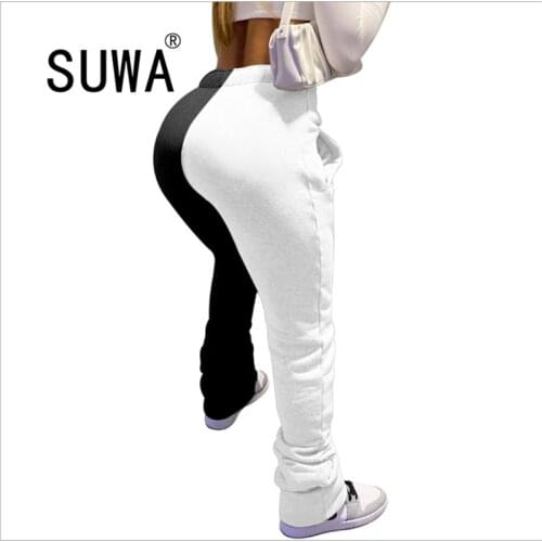 2 Color Patchwork Sports Trousers Sweatpants Women Clothing High Waist Baggy Pants Vintage Casual Jogger Leggings Wholesale