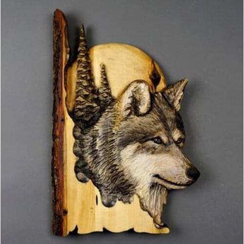 Resin Animal Statue Wall Hanging Simulation Wolf and Elk Carving Handcraft Creative Living Room Bedroom Ornaments Decoration
