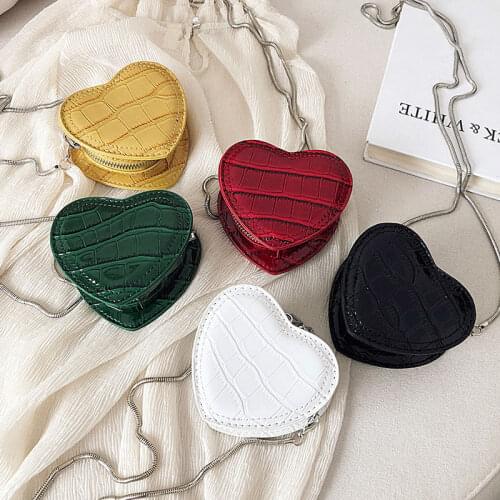 Luxury Brand Stone Pattern Heart Shaped Pu Leather Fashion Ladies Party Evening Bag Clutch Bag Women Handbag Mini Messenger Bag