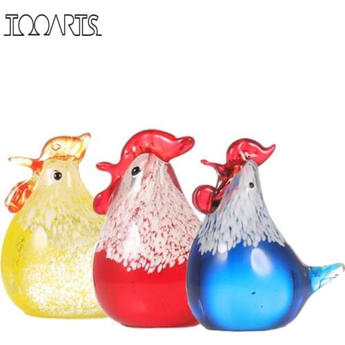 Tooarts Cute Mini Animal Figurines Glass Small Chicken Craft Home Decor Sculpture Modern Art Gift Home Decoration Accessories