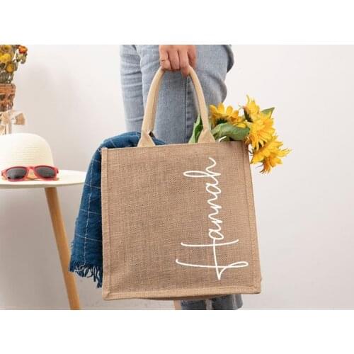Burlap Tote Bags Personalized Bridesmaid Gift Bag Custom Jute Bag Bachelorette Party Beach Jute Bag Bridesmaid Monogram Bags