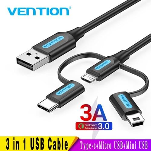 Vention 3 in 1 USB Type C Cable for Xiaomi Mi 9 3A Fast Charging USB Cable for Samsung Galaxy S10 S9 Plus Huawei Micro USB Cable