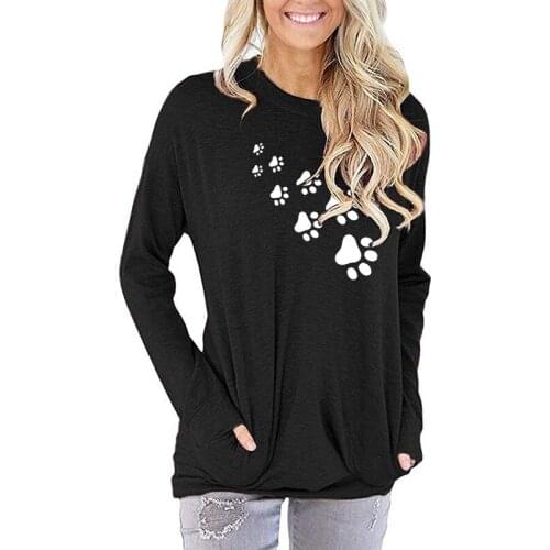 Spring Long Sleeve Women Pullover Female Footprint Print Female Fashion Graphic Clothes Ladies Sweatshirt Regular O-Neck Tee Top