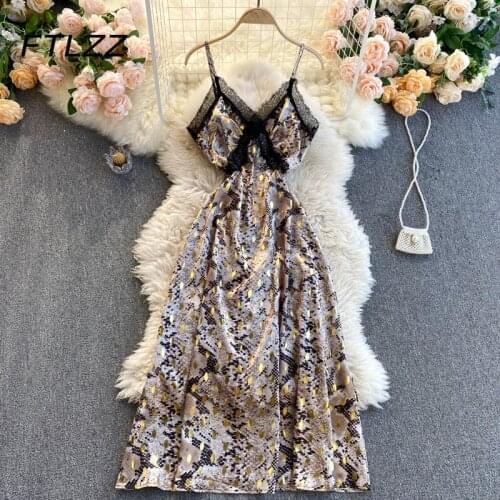 Summer Sexy Leopard Dress New 2021 Women V Neck Lace Patchwork Midi Dresses Ladies Elegant Slim Party Dress Robe Vestidos