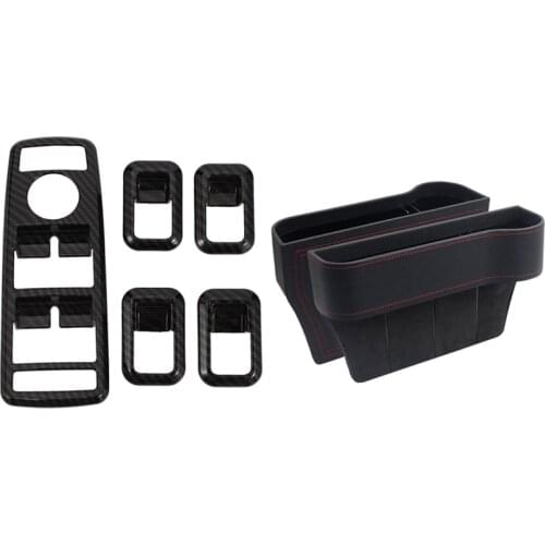 2 Set Car Accessories: 1 Set Pu Leather Seat Console Organizer Pocket & 1 Set Car Decor Door Window Switch Cover Trims