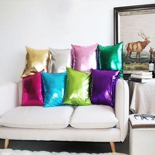 45*45cm Gold Foil Cloth PU Imitation Square Solid Color Cushion Cover Gold Foil Cloth Sofa Car Chair Pillow Cover Home Decor