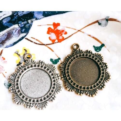 5pcs/lot 22mm Necklace Pendant Setting Antique Bronze Silver Glass Cabochon Blank Base Supplies for Jewelry Finding T255