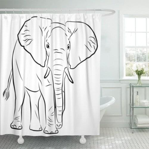 Africa Elephant Silhouette Freehand on White African Shower Curtain Waterproof Polyester 72 x 72 Inches Set with Hooks