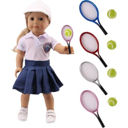 Doll accessories, 5-color tennis racket, suitable for 43cm reborn baby doll and 18-inch American doll, kid toy gift