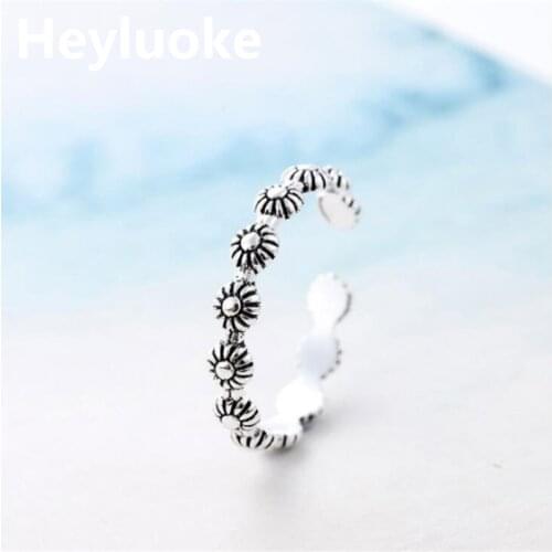Anel Masculino Flower Rings Authentic Stackable Ring Small Daisy Sun Flower Finger Women Vintage Jewelry KJZ-0184