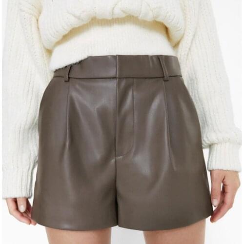 England Style Vintage Leather High Waist Pu Mom Shorts Women Casual Bermuda Loose Short Feminino Plus Size Women Short Sex Pants