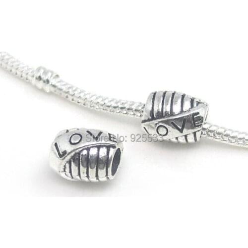 Free Shipping 50pcs 10x11mm antique silver plated rugby football big hole beads for European bracelet DIY
