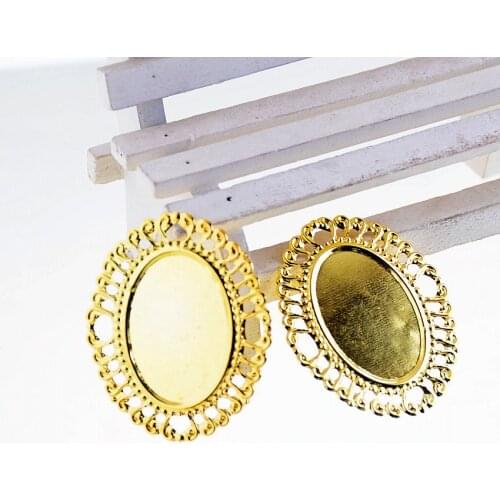 Free shipping Retail 10Pcs Gold Plated Filigree Cabochon Setting Wraps Connectors Crafts Decoration DIY Embellishments 47x39mm