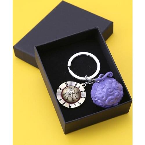 One Piece Keychains with box Luffy ACE Law Devil Fruit Metal Key Chain Ring Pendant Anime Keychain Key Holder Charm Jewelry