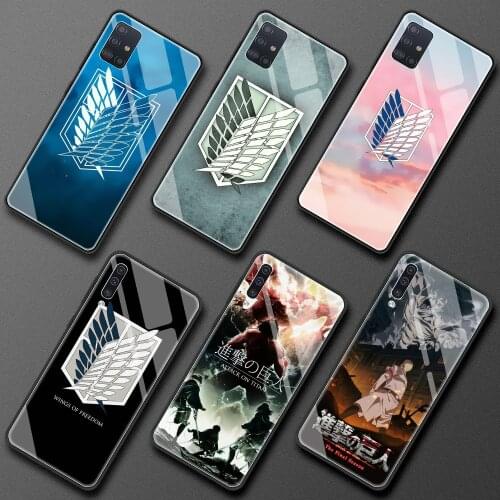 Tempered Glass Case For Samsung Galaxy A51 A71 A50 A31 A52 A72 5G A70 A21S M51 M31 Fitted Shell Phone Cover Attack On Titan