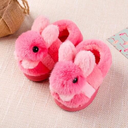 Children Girls Home Slippers Warm Cotton Shoes Kids Baby Thick Bottom Non-slip Velvet Indoor Shoes Boys Rabbit Cotton Slippers