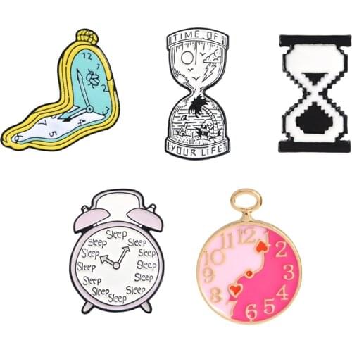 Time Is Life Enamel Pins Collections Alarm Clock Horologe Sand Clock Sand Beaches Enamel Lapel pin Badge metal Pins Brooches